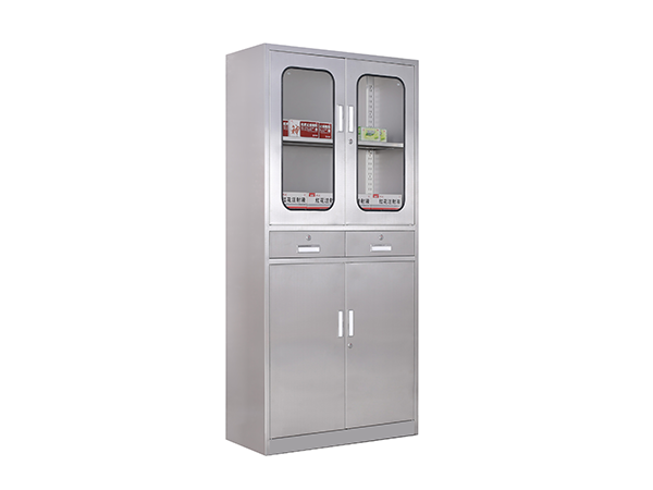 Full height stainless cabinet with 2 drawers 2 glass doors